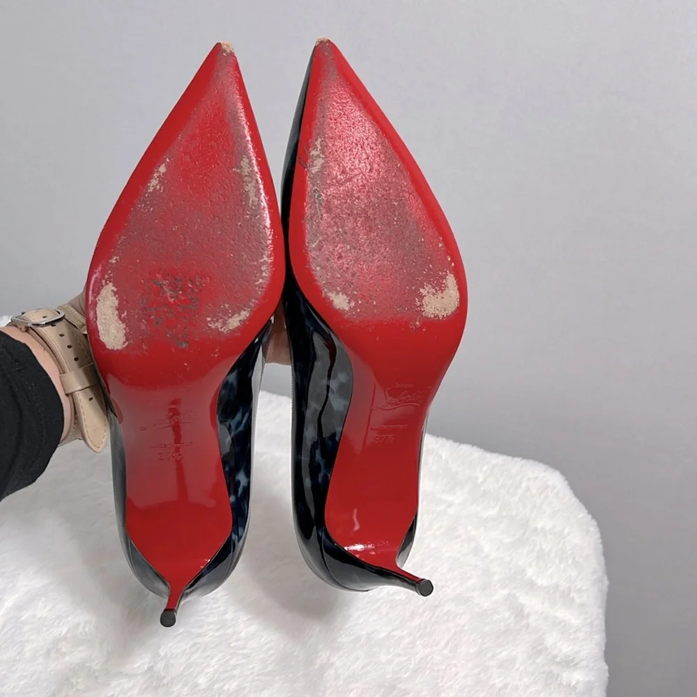Christian Louboutin Decollete Blue Patent Leather Tortoise Print Pump size 37.5 - Picture 6 of 12